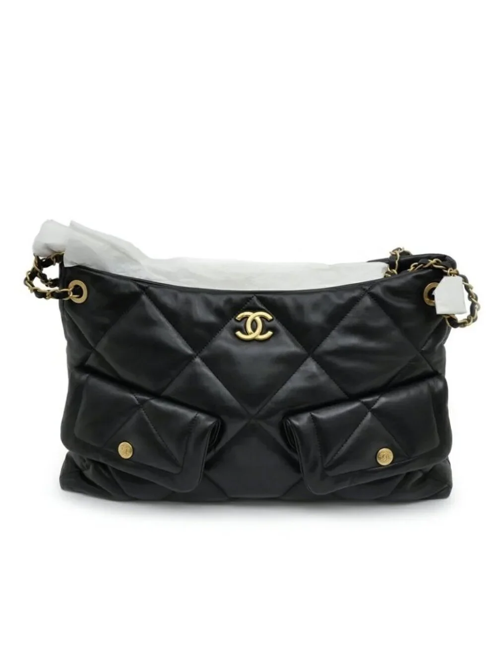 Chanel Shopping Bag As5740 Black Gold Hardware Shiny Lambskin